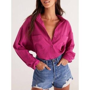 Z Supply Lalo Button Up Pink Long Sleeve Medium/Large